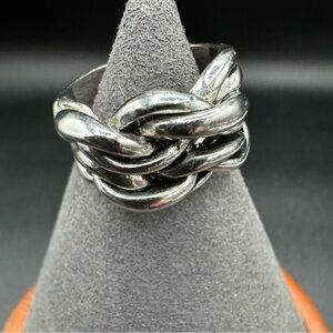 Chunky Silver Tone Braided Knot Thumb? Ring Size 8.5